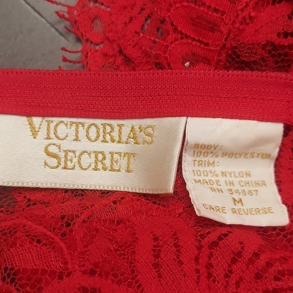VINTAGE VICTORIA SECRET Red See-through Lace Hi Cut Romantic Bodysuit or Nighty - Picture 9 of 13